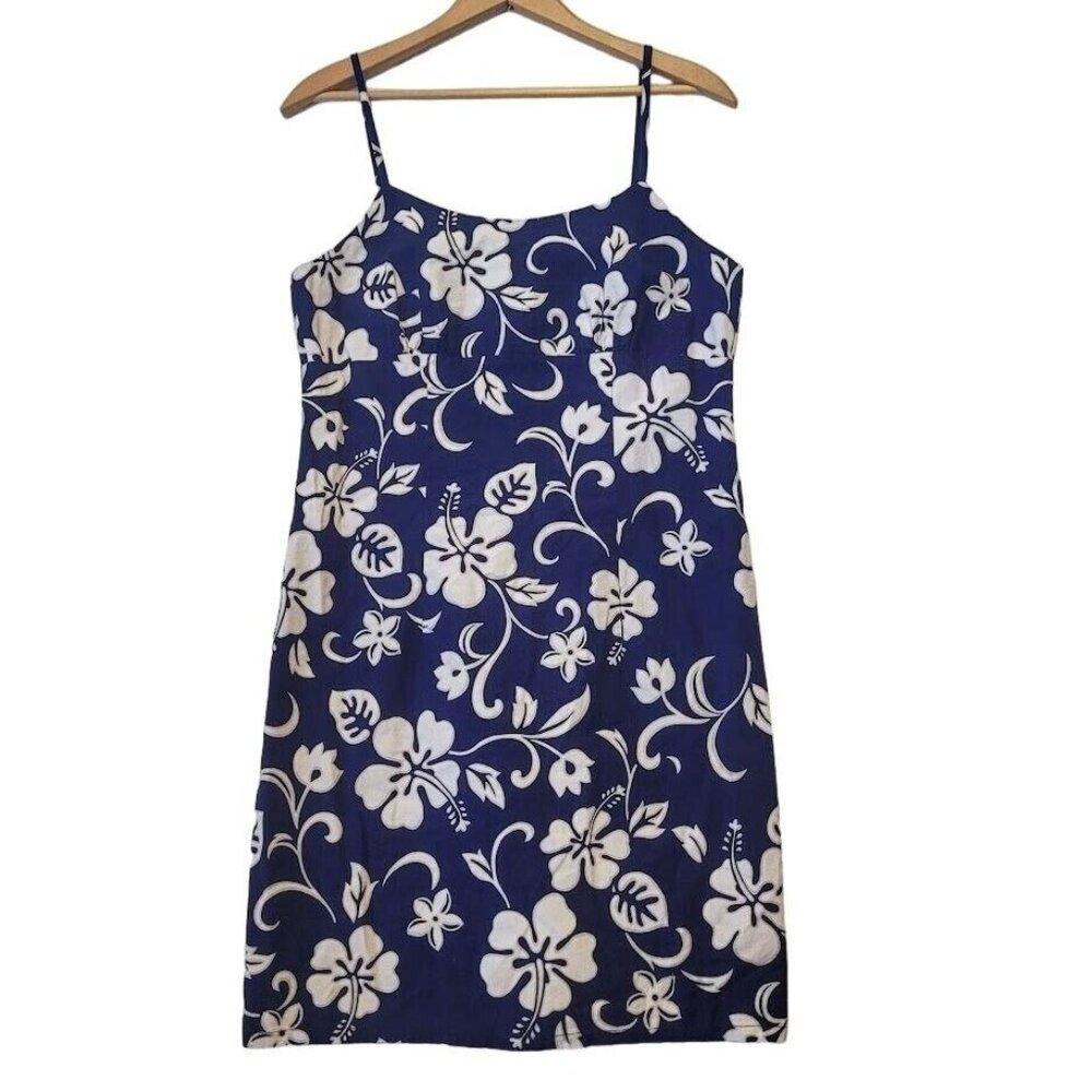 Shannon Marie Blue White Hawaiian Hibiscus Floral Spaghetti Strap Dress Size XL